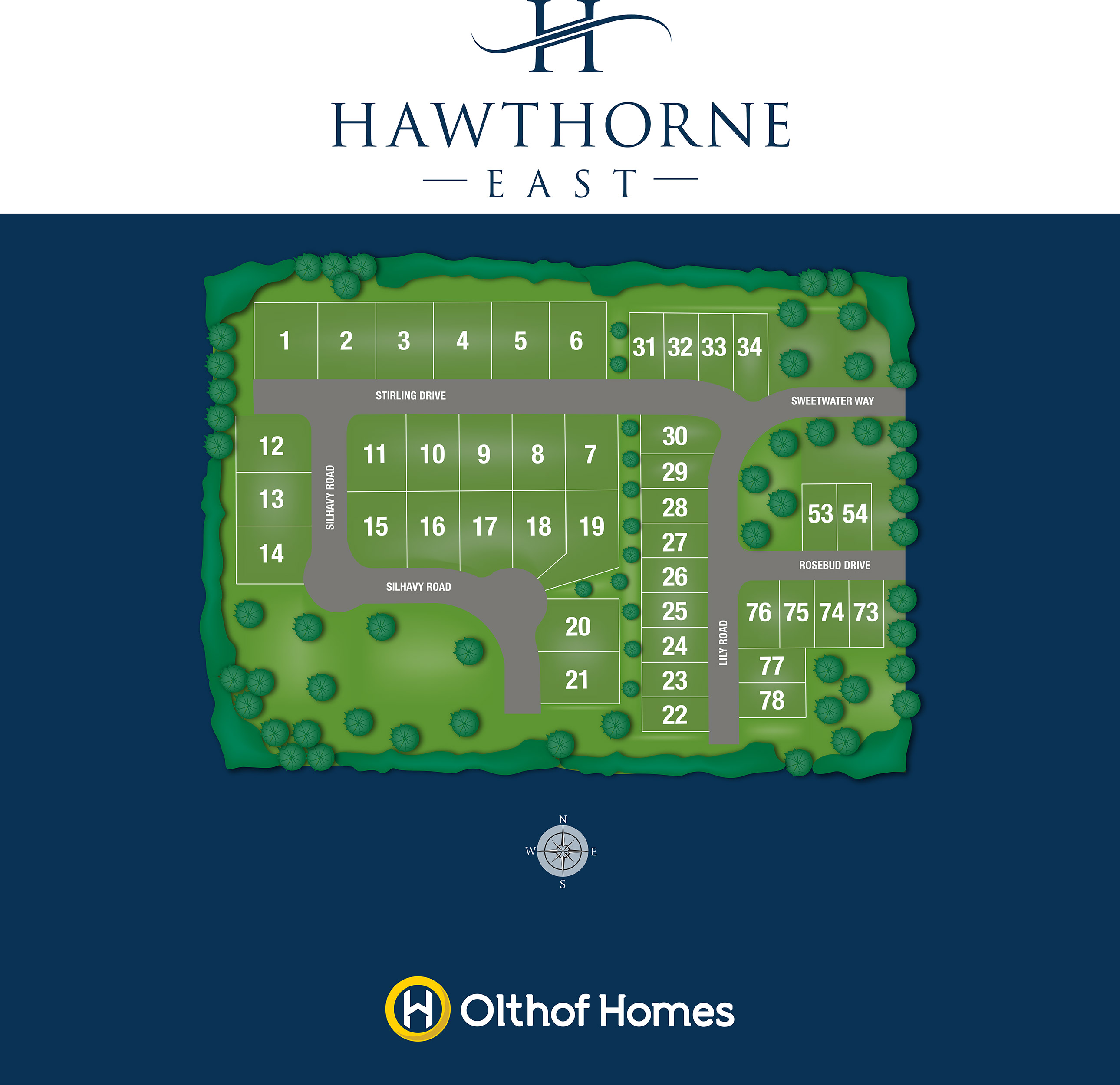 VIA Marketing Plat & Site Illustration  Olthof Homes Subdivision Community Hawthorne East
