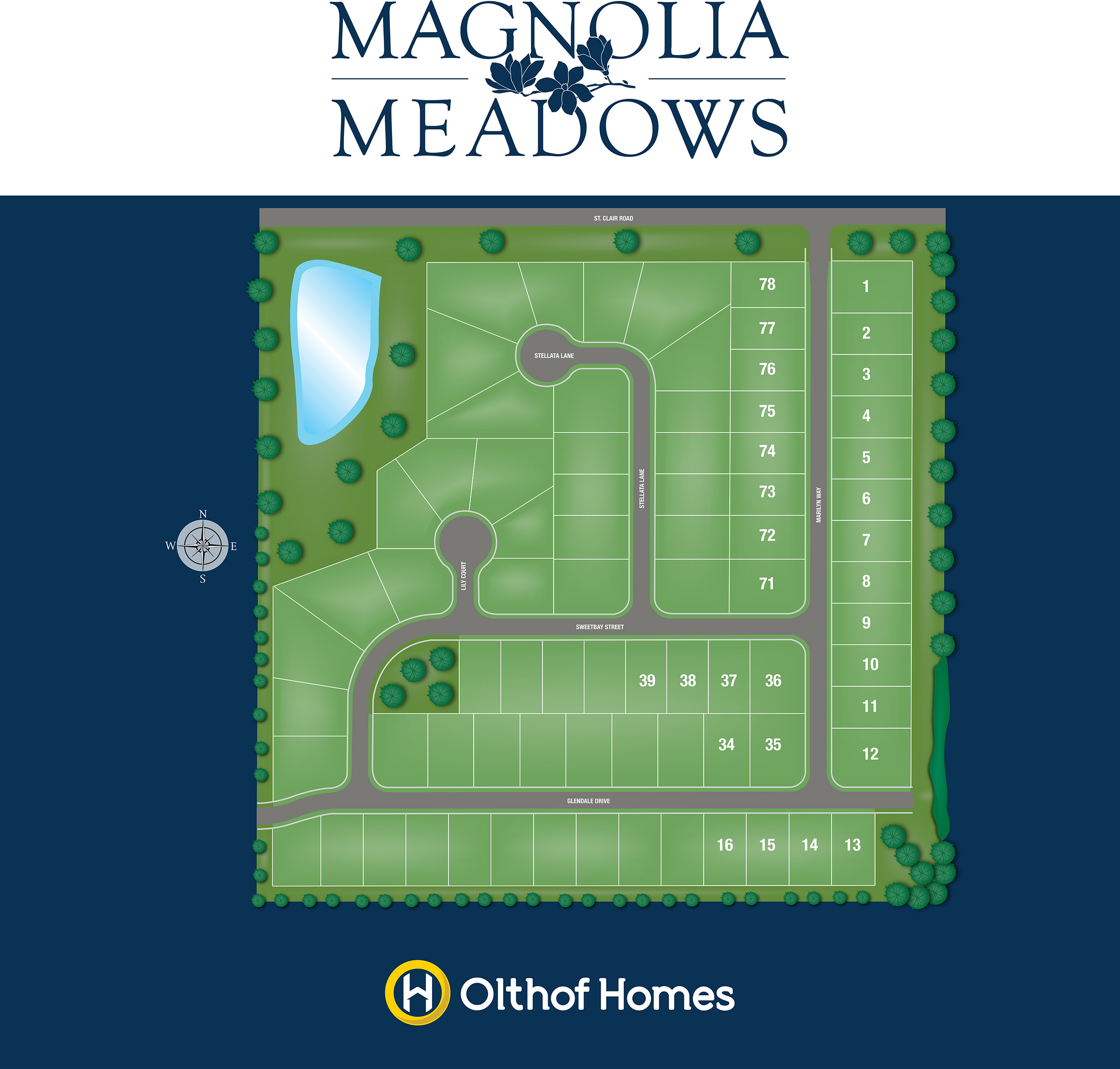 VIA Marketing Plat & Site Illustration Olthof Homes Subdivision Community Magnolia Meadows