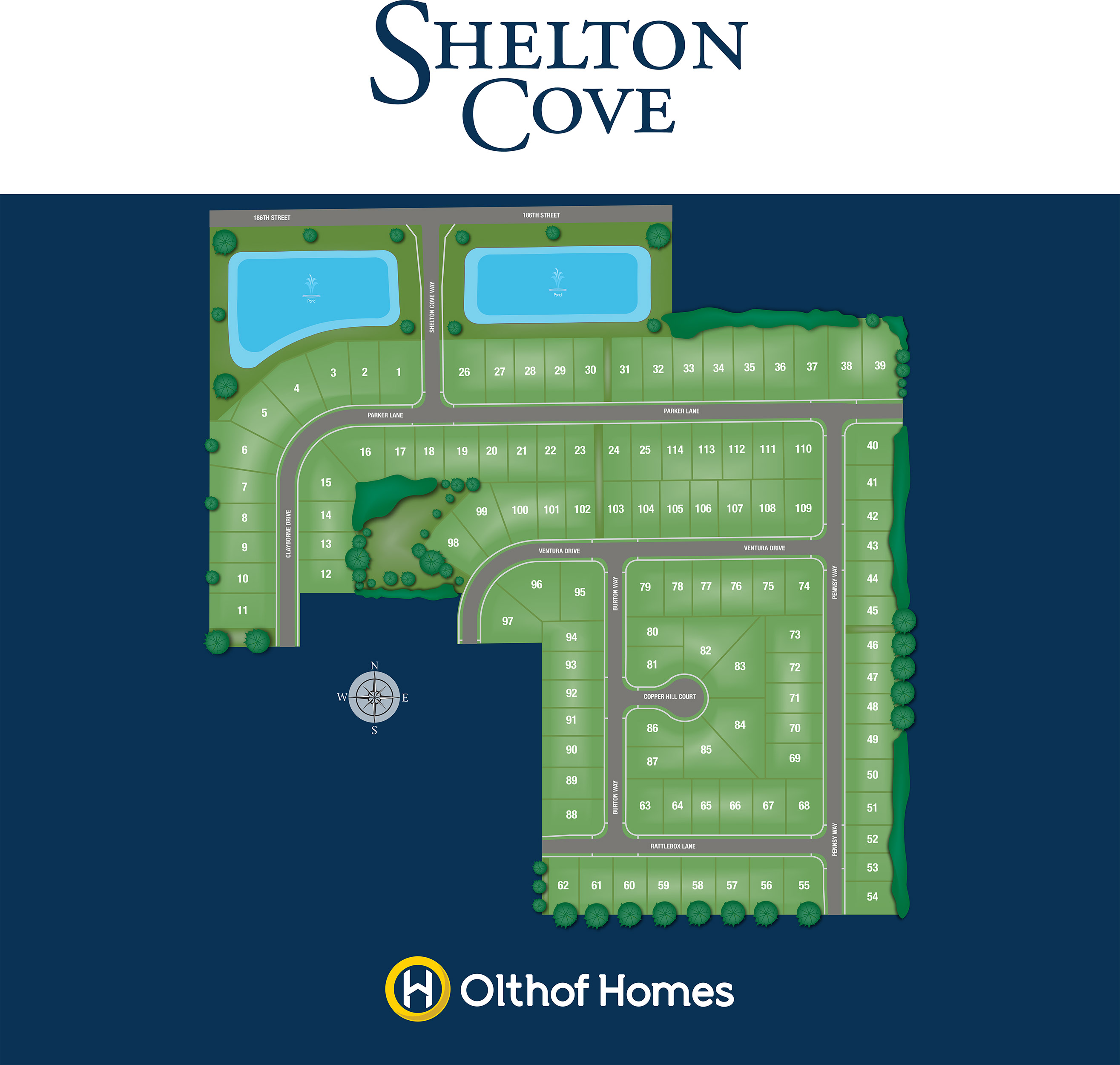 VIA Marketing Plat & Site Illustration  Olthof Homes Subdivision Community Shelton Cove