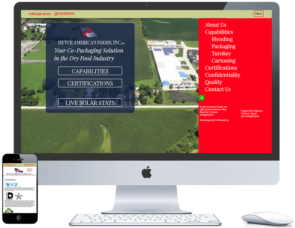 northwest indiana website design Dutch American Foods Dry Food Processors and Co-Packers custom cms